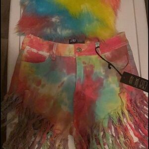 Large Tie die purse and shorts bundle colorful fun and cute distressed shorts